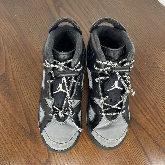 Nike Air Jordan Shoes 6 Retro Youth Boys 1.5 Gray Black  Athletic Sneaker 384666