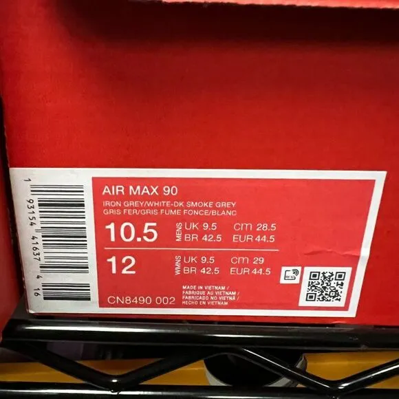 Nike Air Max 90 classic sneakers shoes Men 10.5 Iron Grey Dark Smoke Black White