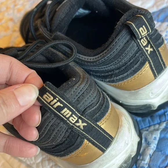 Nike Air Max 97 Black Metallic Gold Tennis Shoes Sneakers