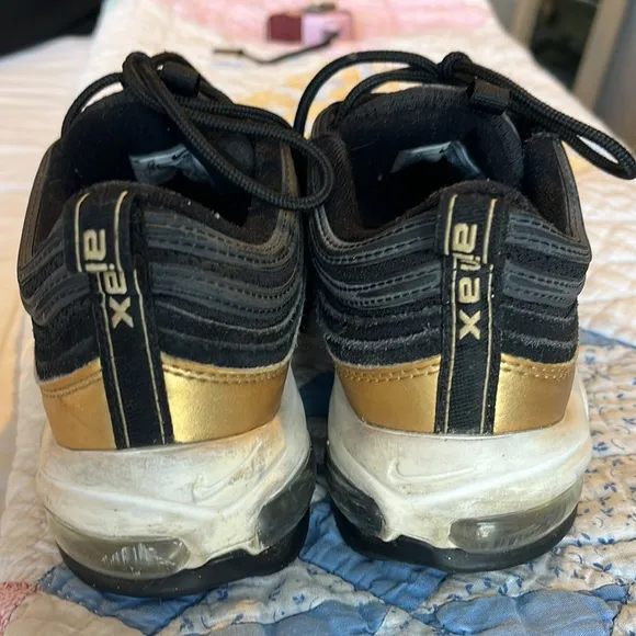 Nike Air Max 97 Black Metallic Gold Tennis Shoes Sneakers