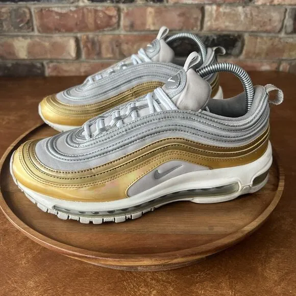 Nike Air Max 97 SE White Gold Retro Shoes Sneakers AQ4137-001 Women's 9