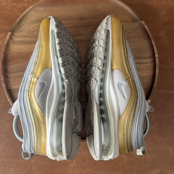 Nike Air Max 97 SE White Gold Retro Shoes Sneakers AQ4137-001 Women's 9