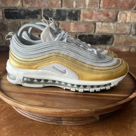 Nike Air Max 97 SE White Gold Retro Shoes Sneakers AQ4137-001 Women's 9