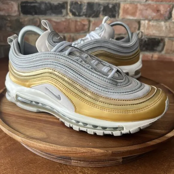 Nike Air Max 97 SE White Gold Retro Shoes Sneakers AQ4137-001 Women's 9