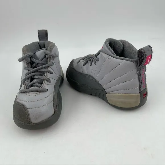 Nike Boys Air Jordan 12 Retro TD Cool Grey Lace-Up Sneakers Shoes - Size 8C