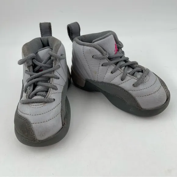 Nike Boys Air Jordan 12 Retro TD Cool Grey Lace-Up Sneakers Shoes - Size 8C