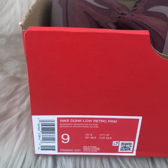 Nike Dunk Low Retro Premium FB8895-600 Mens Burgundy Casual Sneaker Shoes size 9