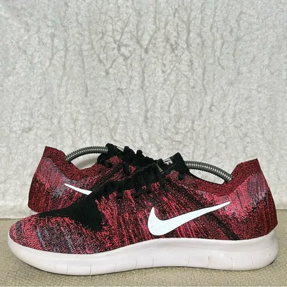 Nike Free RN Flyknit Womens Red Black Knit Running Sneakers Shoes Size US 8.5