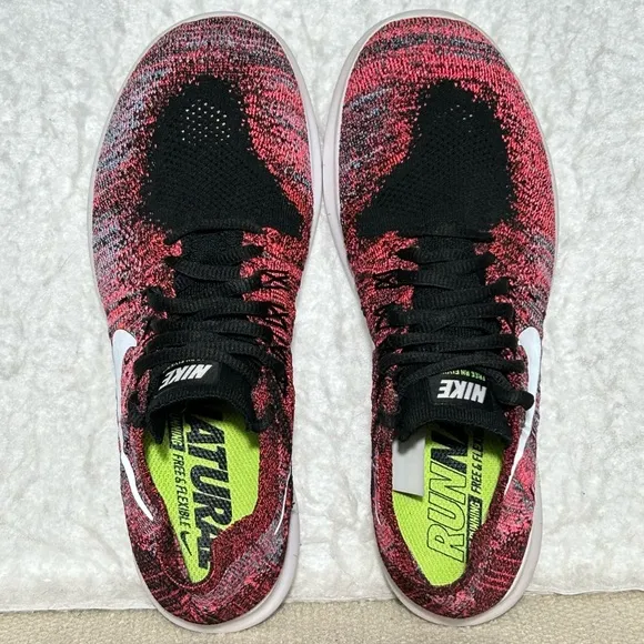 Nike Free RN Flyknit Womens Red Black Knit Running Sneakers Shoes Size US 8.5