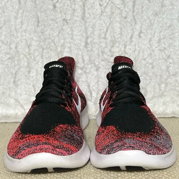 Nike Free RN Flyknit Womens Red Black Knit Running Sneakers Shoes Size US 8.5