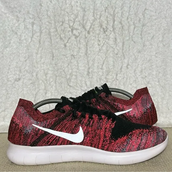 Nike Free RN Flyknit Womens Red Black Knit Running Sneakers Shoes Size US 8.5