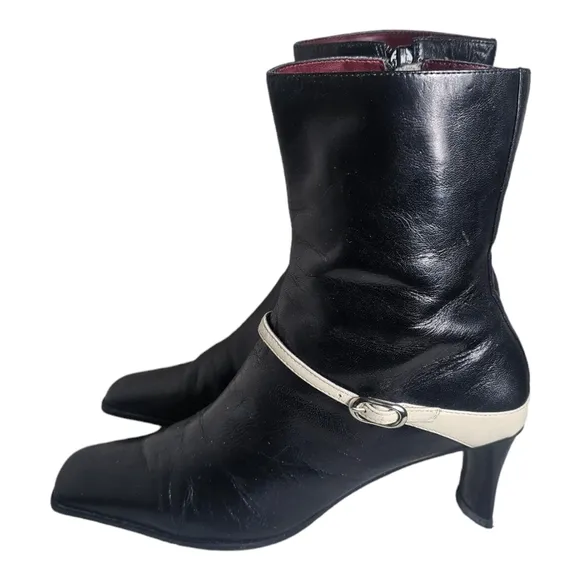 Nine West Damsel Mid Calf Black Leather  Boots 5.5M
