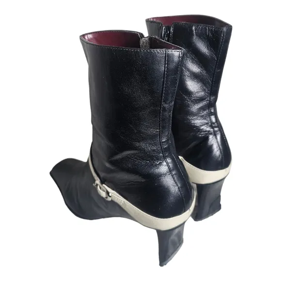 Nine West Damsel Mid Calf Black Leather  Boots 5.5M