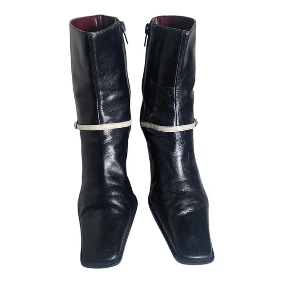 Nine West Damsel Mid Calf Black Leather  Boots 5.5M