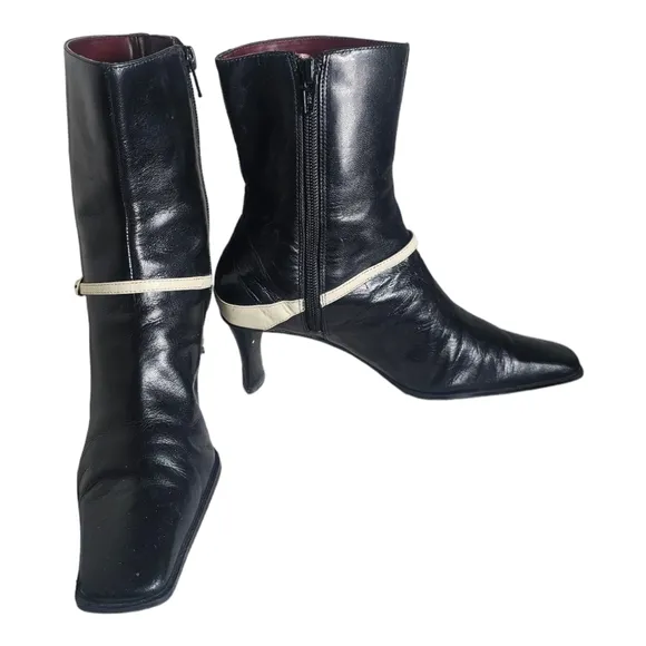 Nine West Damsel Mid Calf Black Leather  Boots 5.5M