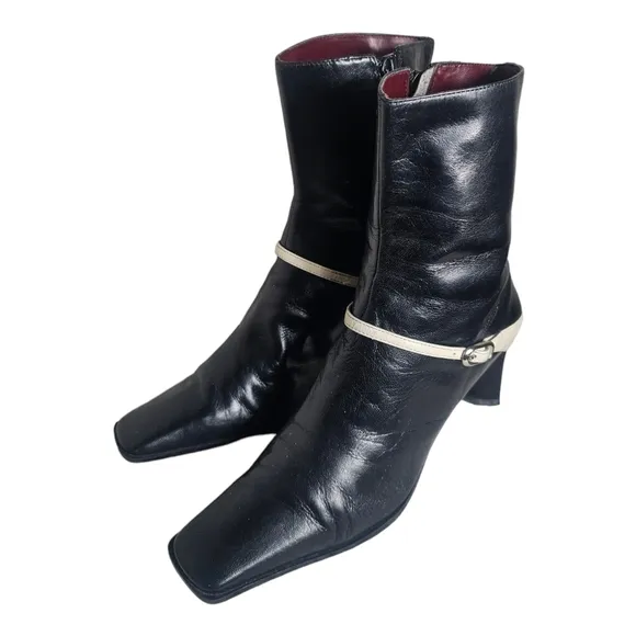 Nine West Damsel Mid Calf Black Leather  Boots 5.5M