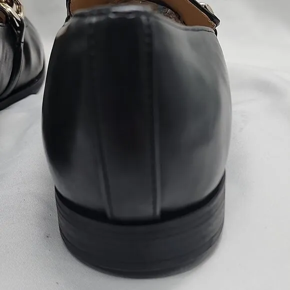 NINE WEST ONXE CHAIN BLACK LOAFERS PREMIUM LEATHER GOLD HORSEBIT LADIES 9.5 NWOB