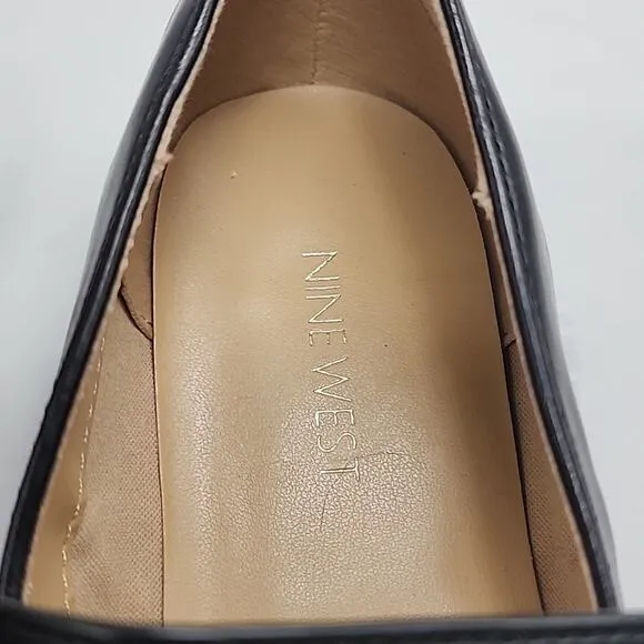 NINE WEST ONXE CHAIN BLACK LOAFERS PREMIUM LEATHER GOLD HORSEBIT LADIES 9.5 NWOB