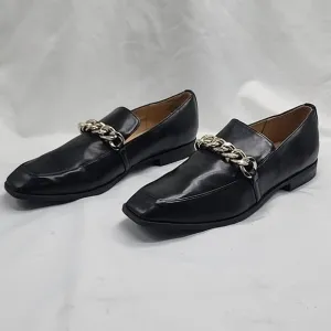 NINE WEST ONXE CHAIN BLACK LOAFERS PREMIUM LEATHER GOLD HORSEBIT LADIES 9.5 NWOB