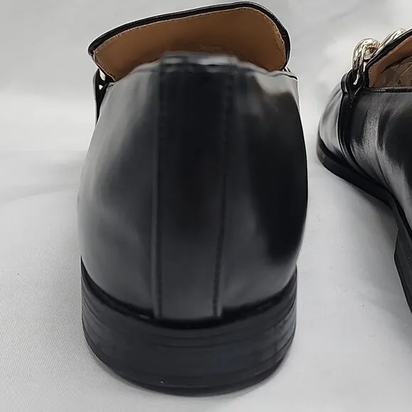 NINE WEST ONXE CHAIN BLACK LOAFERS PREMIUM LEATHER GOLD HORSEBIT LADIES 9.5 NWOB