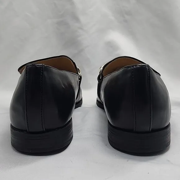 NINE WEST ONXE CHAIN BLACK LOAFERS PREMIUM LEATHER GOLD HORSEBIT LADIES 9.5 NWOB