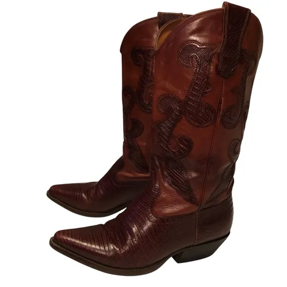 NINE WEST - Vintage Women's Brown Leather Western Cowboy‎ Boots - Size 6.5