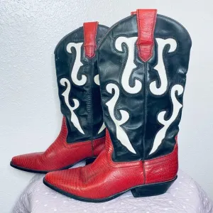 Nine West Y2K 2000s Vintage Red Black Leather Romnee Western Cowgirl Boots 10M