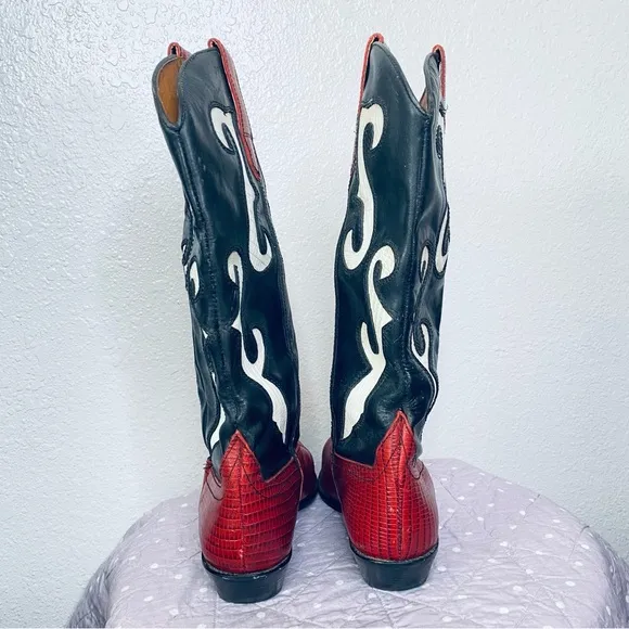 Nine West Y2K 2000s Vintage Red Black Leather Romnee Western Cowgirl Boots 10M