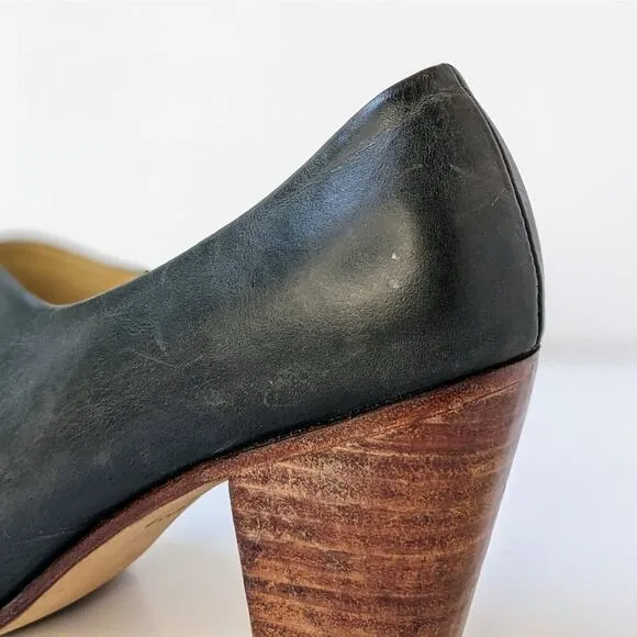 Nisolo Shoes Austin Womens 9.5 Gray Grey Smoke Leather Heels Slip On Almond Toe