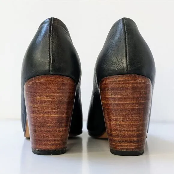 Nisolo Shoes Austin Womens 9.5 Gray Grey Smoke Leather Heels Slip On Almond Toe