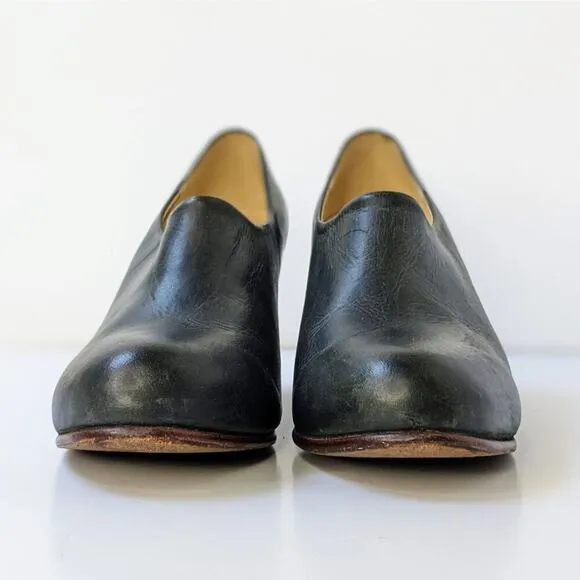 Nisolo Shoes Austin Womens 9.5 Gray Grey Smoke Leather Heels Slip On Almond Toe