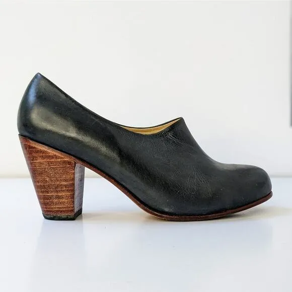 Nisolo Shoes Austin Womens 9.5 Gray Grey Smoke Leather Heels Slip On Almond Toe