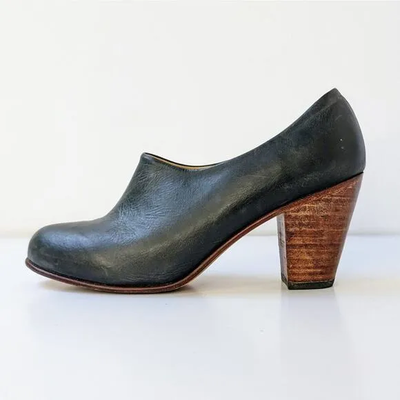 Nisolo Shoes Austin Womens 9.5 Gray Grey Smoke Leather Heels Slip On Almond Toe