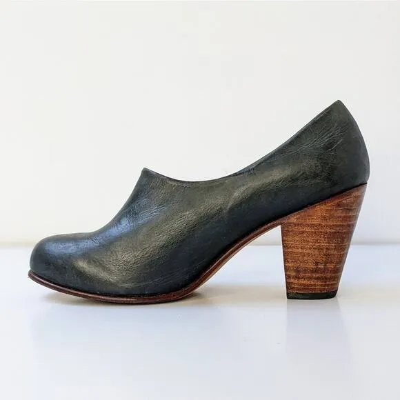 Nisolo Shoes Austin Womens 9.5 Gray Grey Smoke Leather Heels Slip On Almond Toe