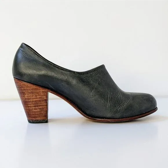 Nisolo Shoes Austin Womens 9.5 Gray Grey Smoke Leather Heels Slip On Almond Toe