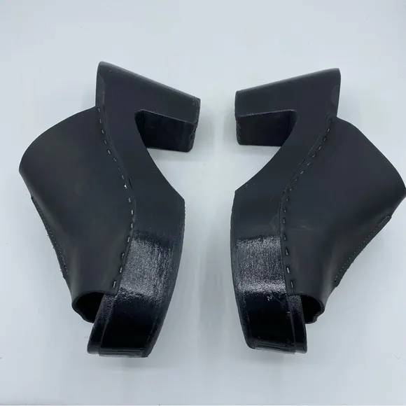 No. 6 Platform Front Seam Slide Sandals wooden mules in black 90’s whimsigoth 41