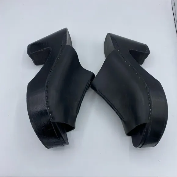 No. 6 Platform Front Seam Slide Sandals wooden mules in black 90’s whimsigoth 41