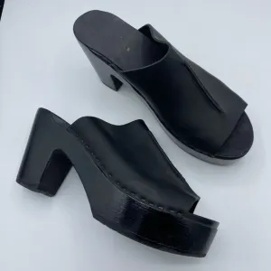No. 6 Platform Front Seam Slide Sandals wooden mules in black 90’s whimsigoth 41