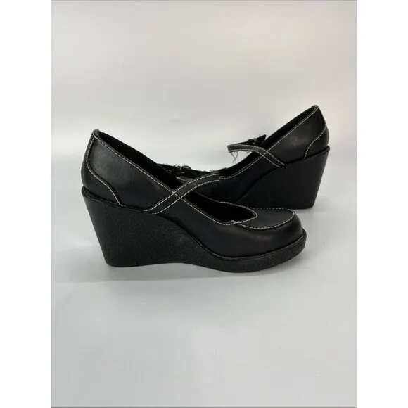 No Boundaries Mary Jane Wedge Shoes Womens 8 Black Phoebe Chunky Y2K
