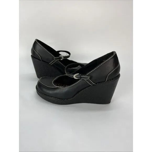 No Boundaries Mary Jane Wedge Shoes Womens 8 Black Phoebe Chunky Y2K