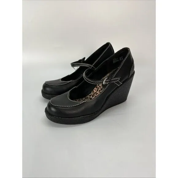 No Boundaries Mary Jane Wedge Shoes Womens 8 Black Phoebe Chunky Y2K