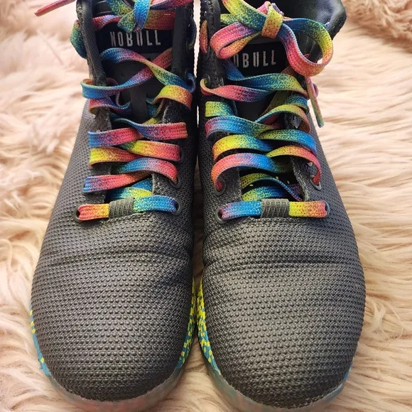 NO BULL neon glitch gray superfabric high top training sneaker shoes W7.5 M6