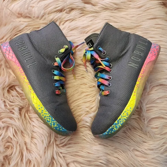 NO BULL neon glitch gray superfabric high top training sneaker shoes W7.5 M6