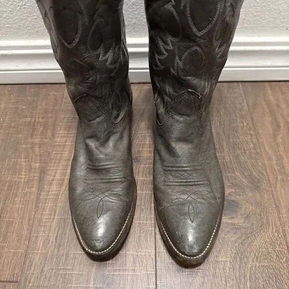 NOCONA Mens Size 7.5D Vintage Gray Leather Cowboy Western Boots Rodeo