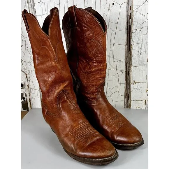 NOCONA Mens Size 9 D Brown Leather Cowboy Western Boots- Vintage Style #5520C