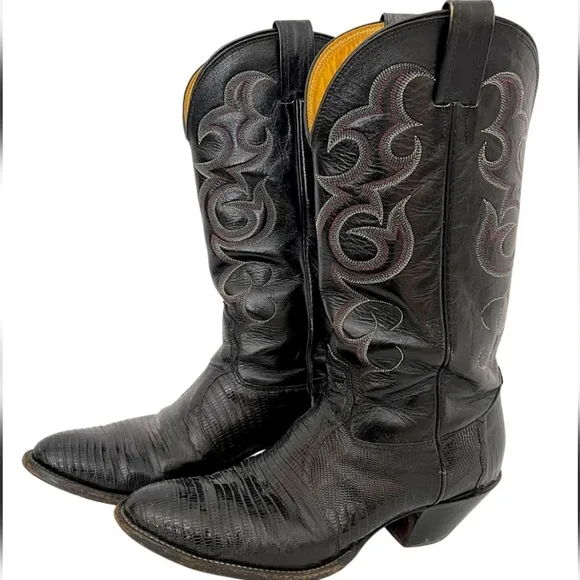 Nocona Size 9 Lizard Skin &amp; Leather Cowboy Boots - Vintage