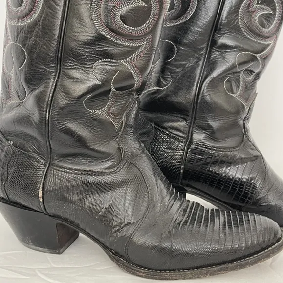 Nocona Size 9 Lizard Skin &amp; Leather Cowboy Boots - Vintage