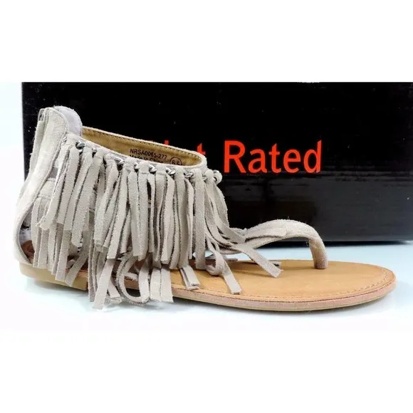 Not Rated Keep The Peace Fringe Flat Thong Sandals Taupe Size 6.5