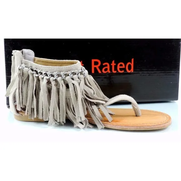 Not Rated Keep The Peace Fringe Flat Thong Sandals Taupe Size 6.5
