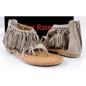 Not Rated Keep The Peace Fringe Flat Thong Sandals Taupe Size 6.5
